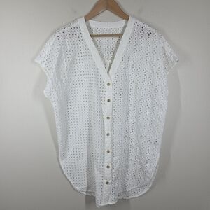 Marine Layer White Eyelet Airy Tunic Button Up Coverup Coastal Beach Boho Medium
